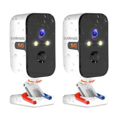 Imagem de Câmeras de segurança sem fio ao ar livre, câmeras horizontais de 180° para bateria de segurança doméstica, alerta de detecção de movimento de câmera WiFi 2,4/5 GHz, áudio bidirecional, IP65 à prova