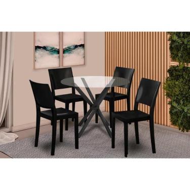 Imagem de Sala De Jantar Volga Com Tampo De Vidro 95x95cm E 4 Cadeiras Hydra Plus Preto