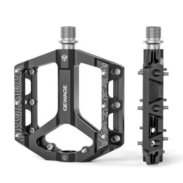 Imagem de Pedais de bicicleta de estrada/montanha - Pedal plano de bicicleta antiderrapante de alumínio 9/40.6 cm - 3 pedais de plataforma leve de rolamento selado para bicicleta Road Mountain BMX MTB (preto)