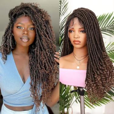 Imagem de Lady Miranda Peruca Full Lace Front Dreadlock Ombre Brown Faux Locs Perucas Para Mulheres Negras Dreads Trançados Sintéticos Deusa