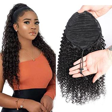 Imagem de R RACILY HAIR Peruca De Cabelo Humano Cacheado E Crespo, Rabo Cavalo Com Cordão, Cor Natural Brasileira 3C, Afro, Extensões Clipe (22", Cacheado)