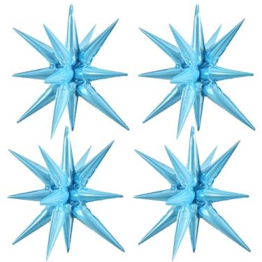 Imagem de TONIFUL 4 Peças De Balões Mylar 4D 22 Polegadas, Azul Claro, Explosão Estrelas, 14 Pontos, Para Cenário Festa, Natal, Ano Novo, Aniversário, Casamento, Chá Bebê, Cabine Fotos