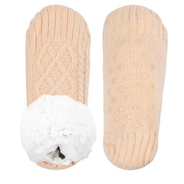 Imagem de Koreshion Meias Femininas De Malha Sherpa Felpudas E Confortáveis, Antiderrapantes, Para Inverno, Áreas Internas, Camada Dupla, Quarto, Tamanho Grande, Bege