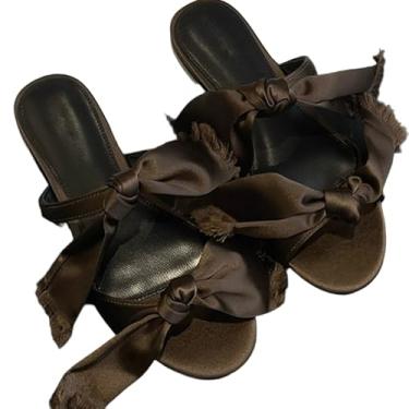 Imagem de Archicolor Sapatos de verão francês retrô seda gravata borboleta chinelos femininos minimalistas elegantes sandálias casuais para festa, Café, 38