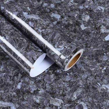 Imagem de EaseStick Papel de contato de bancada de granito azul violeta de 39,94 cm x 406,4 cm papel de parede autoadesivo de mármore brilhante para banheiro papel de contato de mármore azul removível à prova