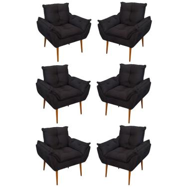Imagem de Kit 06 Sofás 1 Lugar De Luxo Opala Sala, Quarto Suede Cor:preto