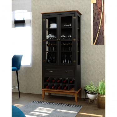 Imagem de Cristaleira Adega 2 Portas 1 Gaveta Madeira Veneza Preto