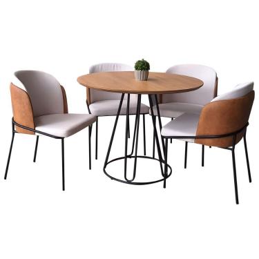 Imagem de Conjunto Sala De Jantar Rubi Cinamono 1,20 M Com 4 Cadeiras Aurora Em Metal Preto