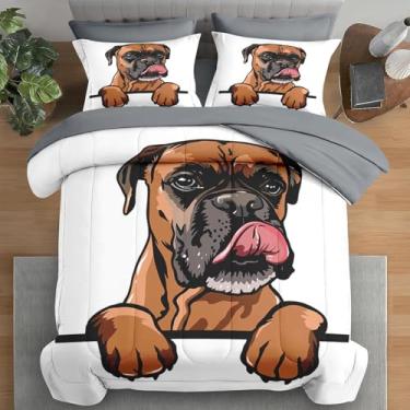 Imagem de Pamnest Jogo de edredom casal, cachorro engraçado, família, 7 peças, para crianças e adultos, lençol com elástico, 2 fronhas e 2 fronhas para decoração de quarto