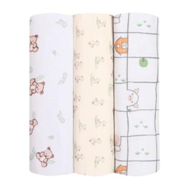 Imagem de Kit com 3 Cueiros Flanelados para Bebê 80x80 cm – 100% Algodão – Tecido Suave e Antialérgico – Enxoval Recém-Nascido – Era Uma Vez (Ursinho Bolinha)