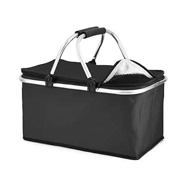 Imagem de Cesta Térmica Dobrável Zíper Praia Camping Piquenique 30l (Preta) Praia