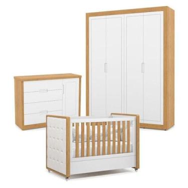 Imagem de Quarto De Bebe 4 Portas Tutto New Freijó Branco Acetinado Com Capitonê