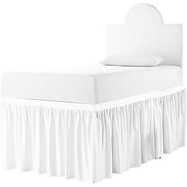 Imagem de Saia para cama de dormitório solteiro GG, saia para cama extra longa, saia de cama 100% microfibra branca, Twin-XL / 86,4 cm de altura
