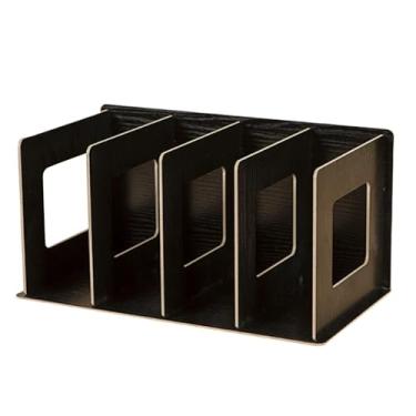 Imagem de Ioensy Estante de madeira para mesa, moderna, simples, portátil, porta-arquivos, armazenamento de livros, prateleira de exibição, suporte para DVD para sala, Preto
