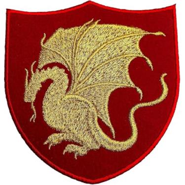 Imagem de King Arthur Pendragon Patch (4 Inch) Red Velvet + Gold Embroidery Iron/Sew on Applique Embroidered Dragon Emblem Badge Costume Cosplay Cloak Robe Jacket