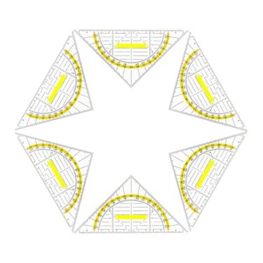 Imagem de rockible 6x Conjunto Esquadro Transferidor Triângulo Régua Desenho Papelaria com Alça Destacável Transparente para Professor Escolar