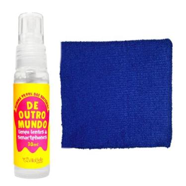 Imagem de Kit Limpa Bacterias Lentes e Celulares com Pano Microfibra Cor:Azul Es