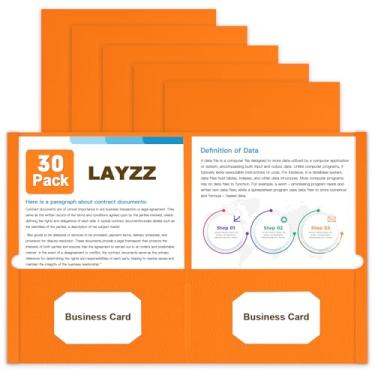 Imagem de Pastas com bolsos, LAYZZ pacote com 30 pastas de papel com 2 bolsos, pastas servem em papel tamanho carta para escola, escritório e casa (laranja)