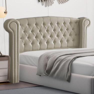 Imagem de Cabeceira Cama Box Casal King Size Adelle 195cm Com Frame Veludo Bege 