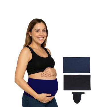 Imagem de Kit com 2 faixas e 1 extensor de calça para gestante - Calupa, Marinho