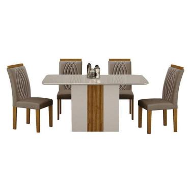 Imagem de Mesa De Jantar Doha 120x80 Off White Decor Off Com 4 Cadeiras Freijó Joli Camurça - Leifer Móveis