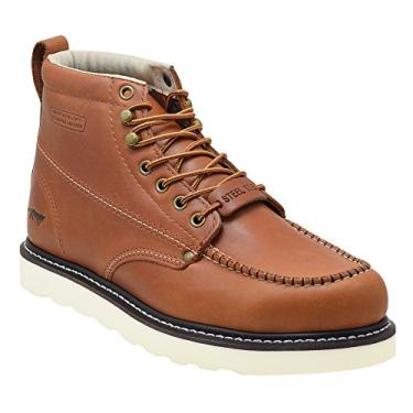 Imagem de Golden Fox Bota de trabalho masculina Steel Toe 15 cm Moc Toe Wedge Botas confortáveis para construção, Brunn, 8