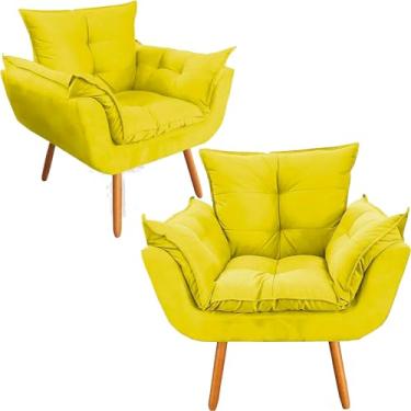 Imagem de Kit 2 Poltronas Decorativa para Sala de Estar Opala Suede - Montanaris Decor (Amarelo)