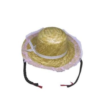 Imagem de Chapéu de Palha Junino C/ Tranças - Escura - Festas e Fantasias, Rosa