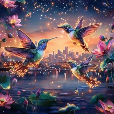 Imagem de Diymood Kits de arte de diamante 5D DIY para adultos, pássaro, pintura de diamante, broca completa, tela redonda, bordado, mosaico para iniciantes, decoração de parede, presente 30 x 30 cm