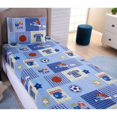 Imagem de Kit Jogo De Lençol Solteiro Com Elástico 2 Peças(Esportes)