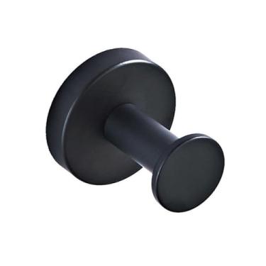 Imagem de Conjunto de banheiro de latão preto - barra de toalha com prateleira para secador de cabelo, suporte para papel higiênico e gancho para roupão A