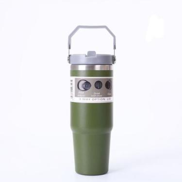 Imagem de Copo Garrafa Térmica Camada Dupla Inox Alça Tampa Flip 890ml - sem mar