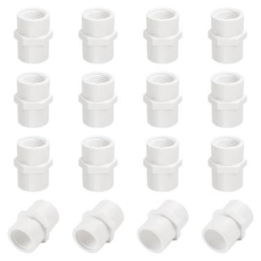 Imagem de UFURMATE 16 peças de acessórios de tubo de PVC branco 1/2 NPT rosca fêmea conector adaptador de encaixe de tubo de PVC bucha de acoplamento de linha de água (soquete x NPT fêmea)