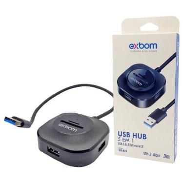 Imagem de HUB USB 5 em 1 com 3 Portas USB 3.0 1 Leitor de Cartão microSD 1 Leito