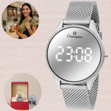 Imagem de Relógio Champion CH40133S Feminino Digital Pulseira Mesh Aço Inóx Prova D`água 50 Metros 5ATM Casual Prata Espelhado