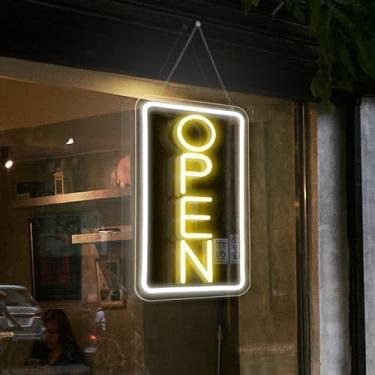 Imagem de Open Signs for Business,Neon Open Sign Led,16.5"x 9",with Open/Closed Bussiness Hour Sign Set,Light for Bar Coffee Salon Store Window,12V/2A Adapter with ON/OFF Switch (Yellow/White Vertical)