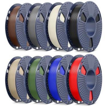 Imagem de SUNLU Pacote de filamentos de impressora 3D Filamento PLA de 1,75 mm, embalado individualmente a vácuo, 0,25 kg por carretel, 2 kg no total, pacote com 8, preto + branco ósseo + cinza + marrom +