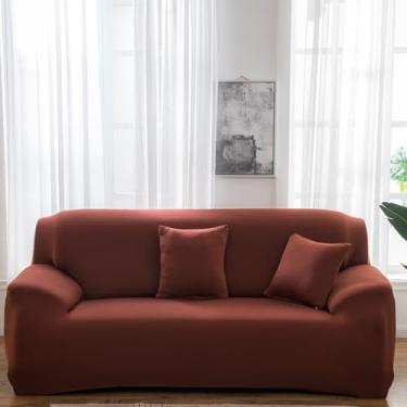 Imagem de KAIJIE Capa para sofá, moderna para sala de estar, 4 lugares, com espuma antiderrapante, protetor de móveis lavável em cor sólida, café claro