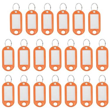 Imagem de YELARXI Etiquetas de chave de plástico com etiqueta de anel dividido identificadores de janela identificadores de chaveiro, 4,7 x 2 mm, adequado para bagagem de nome (20 peças, laranja)