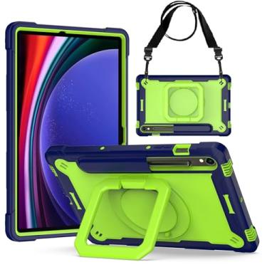 Imagem de zukof Capa para Samsung Galaxy Tab S10 FE/S9 FE 5G (27.7 cm), capa híbrida resistente com suporte e alça ajustáveis (azul/verde)