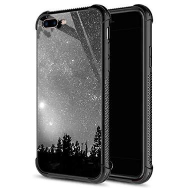 Imagem de Capa para iPhone 8 Plus, capa DRX1020-8P01 para iPhone 7 Plus, traseira de vidro temperado + capa protetora de TPU de silicone macio para Apple iPhone 7/8 Plus, iPhone 7/8/SE2, Forest silhouettes constellation