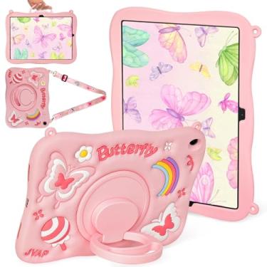 Imagem de HaOaMoEo Capa para Samsung Galaxy Tab A9 Plus de 11 polegadas (SM-X210/X216/X218) linda capa borboleta feminina menina criança 3D alça giratória suporte e alça de ombro silicone macio para tablet