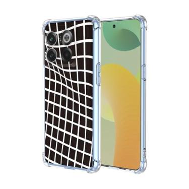 Imagem de JDYGWK Capa para Oneplus 10T 5G 1+ 10T 5G com estampa de flores transparentes, silicone TPU macio, fina, à prova de choque, antiarranhões para Oneplus 10T 5G, preto e branco quadriculado