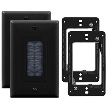 Imagem de TOPGREENER Placa de parede com escova de cerdas com suportes de montagem, placa de parede de passagem para cabos de baixa tensão, tamanho médio de 12,4 x 7,8 cm, termoplástico de policarbonato, TG8891MB-BK-2PCS, preto, pacote com 2