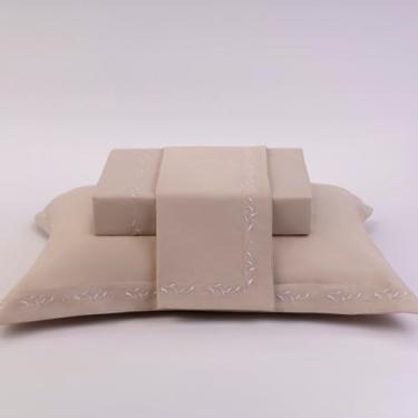 Imagem de Plumasul Jogo de Cama Natu Arbo 100% Algodão Cetim 300 Fios Solteiro 3 peças Cor Fendi Festone Branco