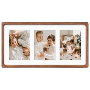 Imagem de Golden State Art Moldura Para Colagem 5X7 - Madeira Maciça Com Vidro Real Multiuso (3) Fotos Ou Uma Impressão 9X18 Cantos Arredondados E Decoração De Parede Marrom