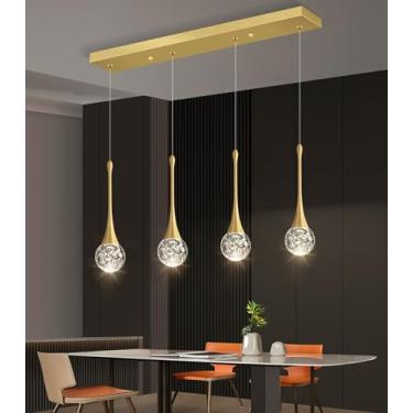 Imagem de Luminária pendente moderna de 4 luzes para ilha de cozinha, LED, cristal regulável, glamouroso, lustre para sala de jantar, corredor, quarto, dourado