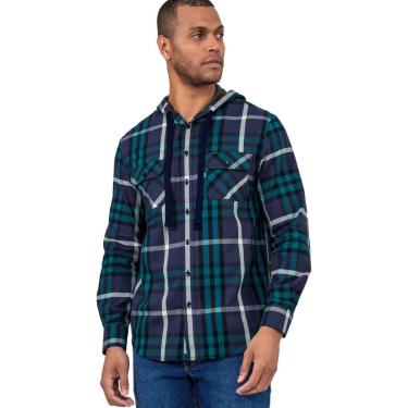Imagem de Camisa Hangar 33 Flanela Xadrez Com Capuz Azul Tam. GG-Masculino