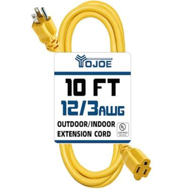 Imagem de YOJOE Amarelo 12/3 Cabo de extensão externo 3 metros 12 calibre 12 robusto SJTW com 3 pontos à prova d'água para iluminação de jardinagem