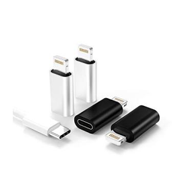 Imagem de Pacote com 4 adaptadores USB C fêmea para Lightning macho para iPhone 12 11 mini XR/XS/SE/7/8/X/Plus/Pro Max para iPad Mini tipo compatível com carregamento de transmissão de dados, conector, conector